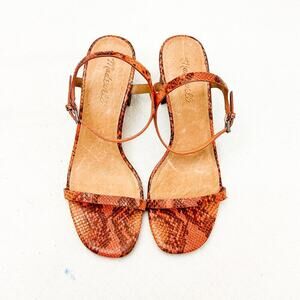 Madewell Orange Snakeskin Print Strappy Open Toe Block Heel Sandal Size 8